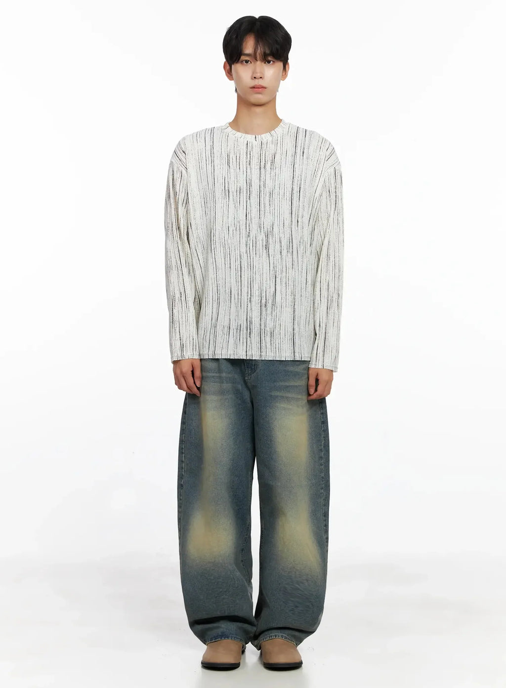 Men's Vertical Stripe Long Sleeve Shirt IO516