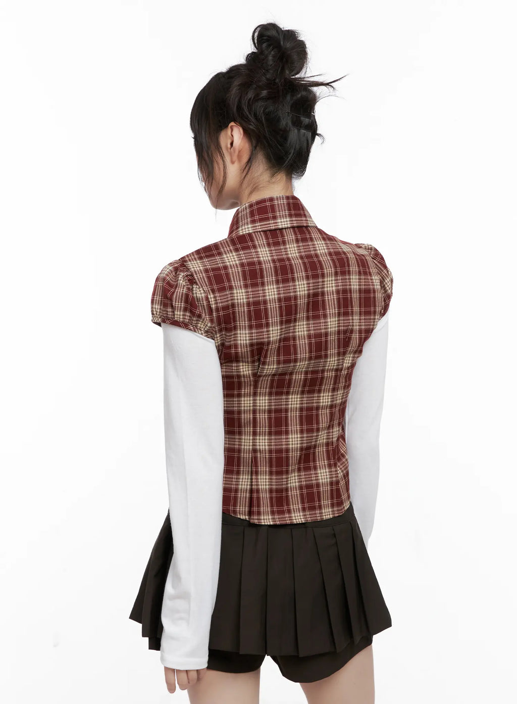 Plaid Puff Sleeve Top CG519
