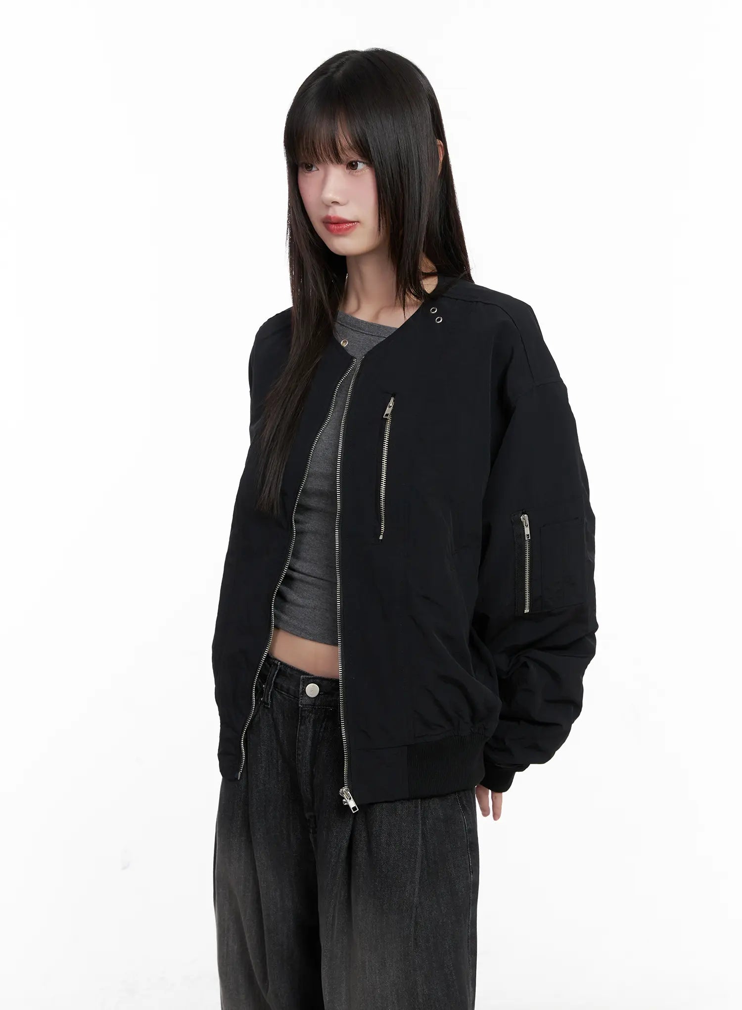 Shirred Oversized Bomber Jacket CG519