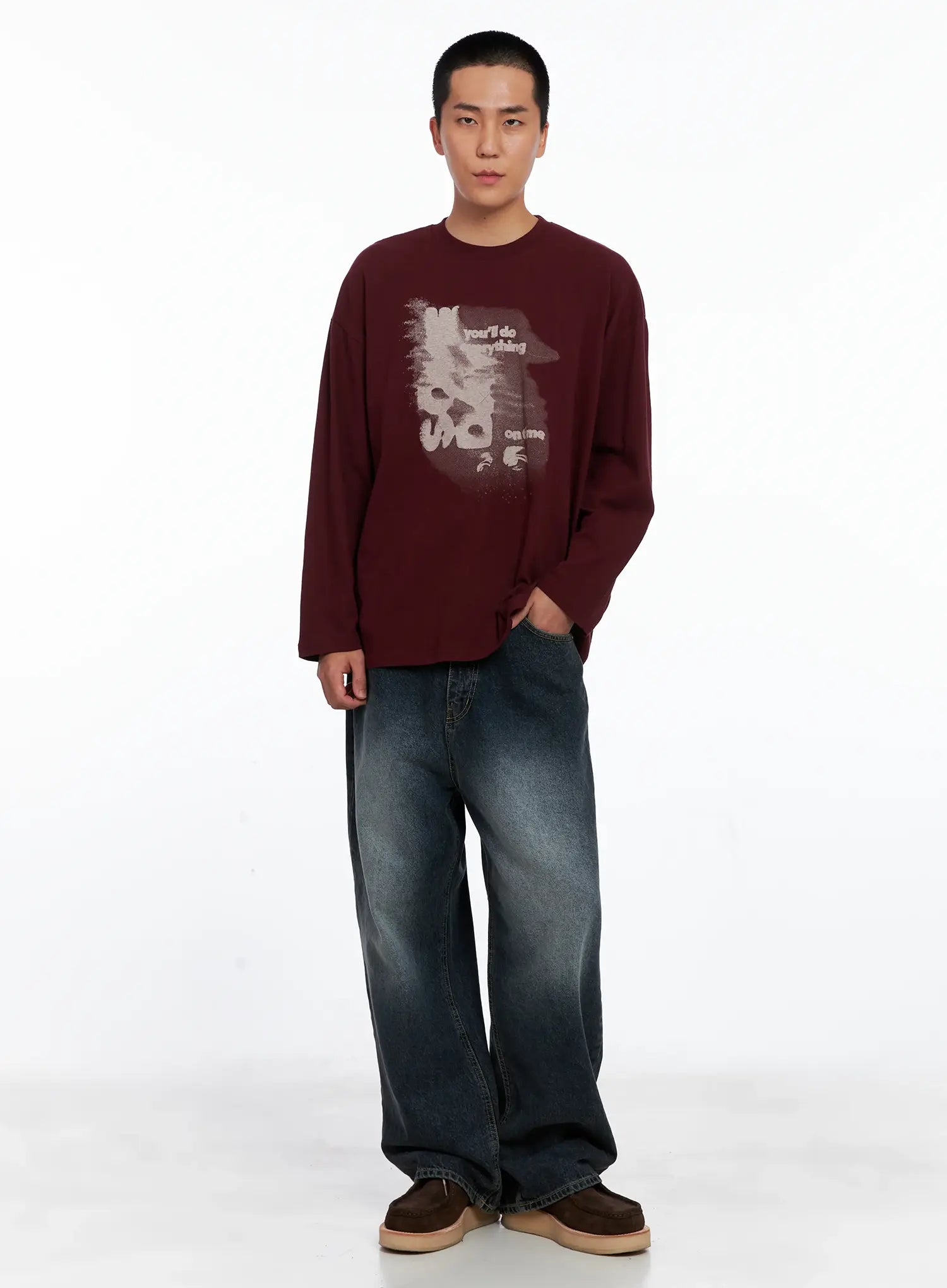 Men's Retro Print Oversized Long Sleeve Shirt IS509