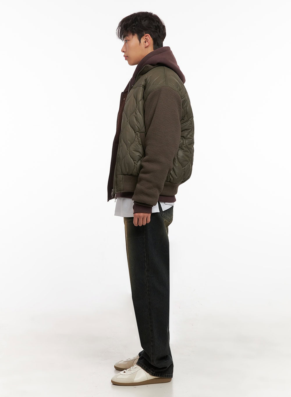 Men's Knit-Sleeve Quilted Bomber Jacket ID427