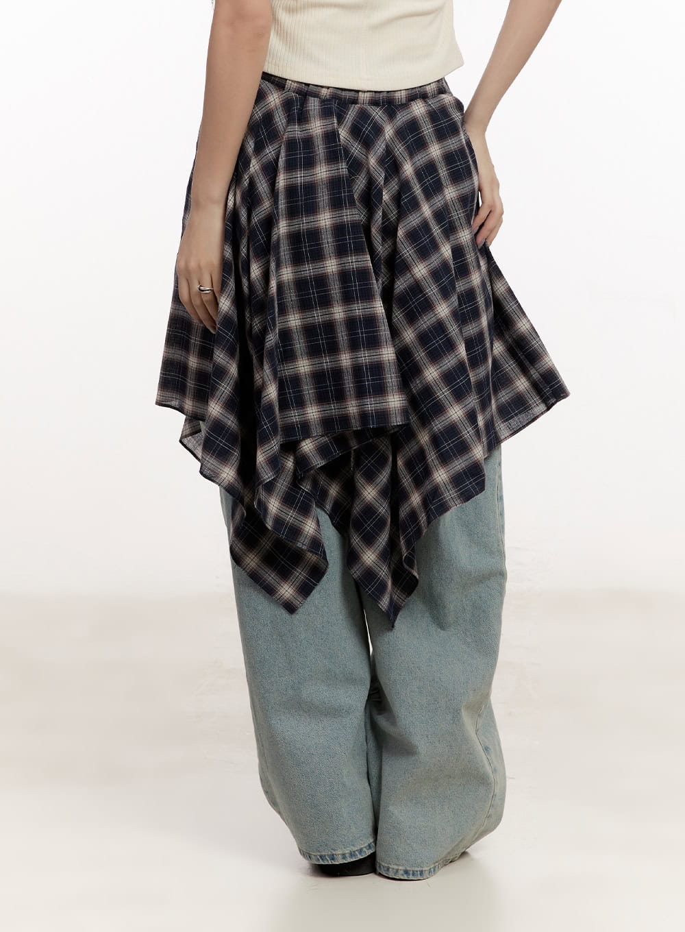 Checkered Layering Handkerchief Midi Skirt CM510