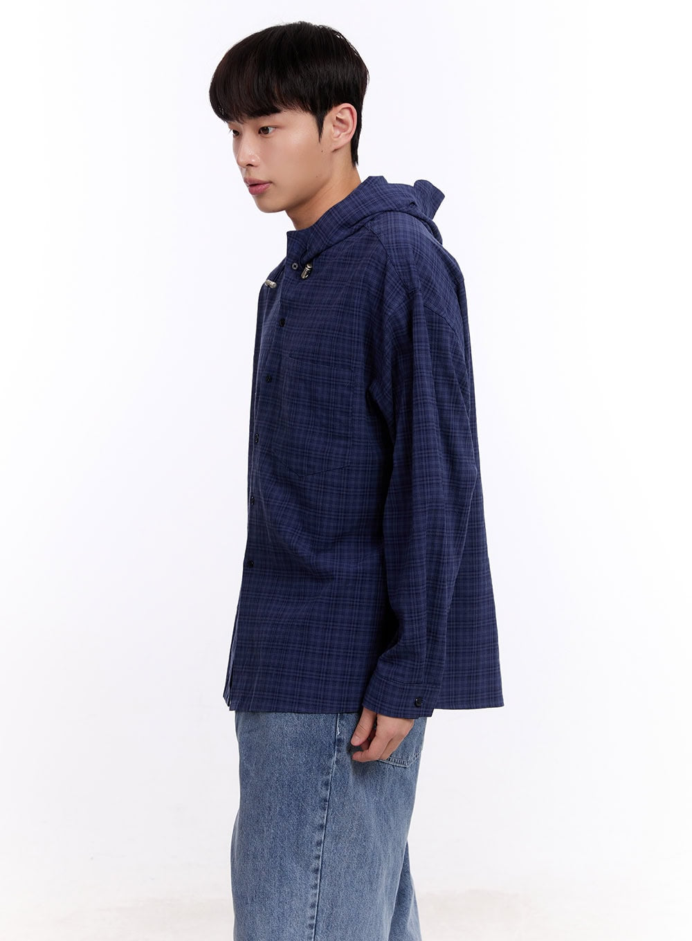 Men's Loose-Fit Plaid Hooded Shirt IM512