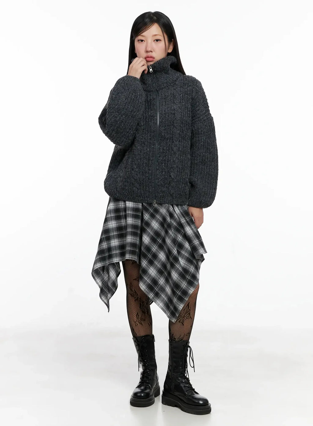 High Neck Chunky Zip Up Sweater IG527