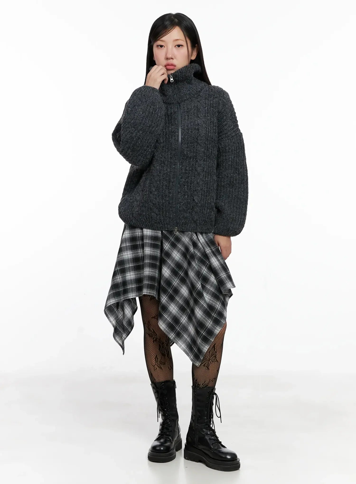 High Neck Chunky Zip Up Sweater IG527