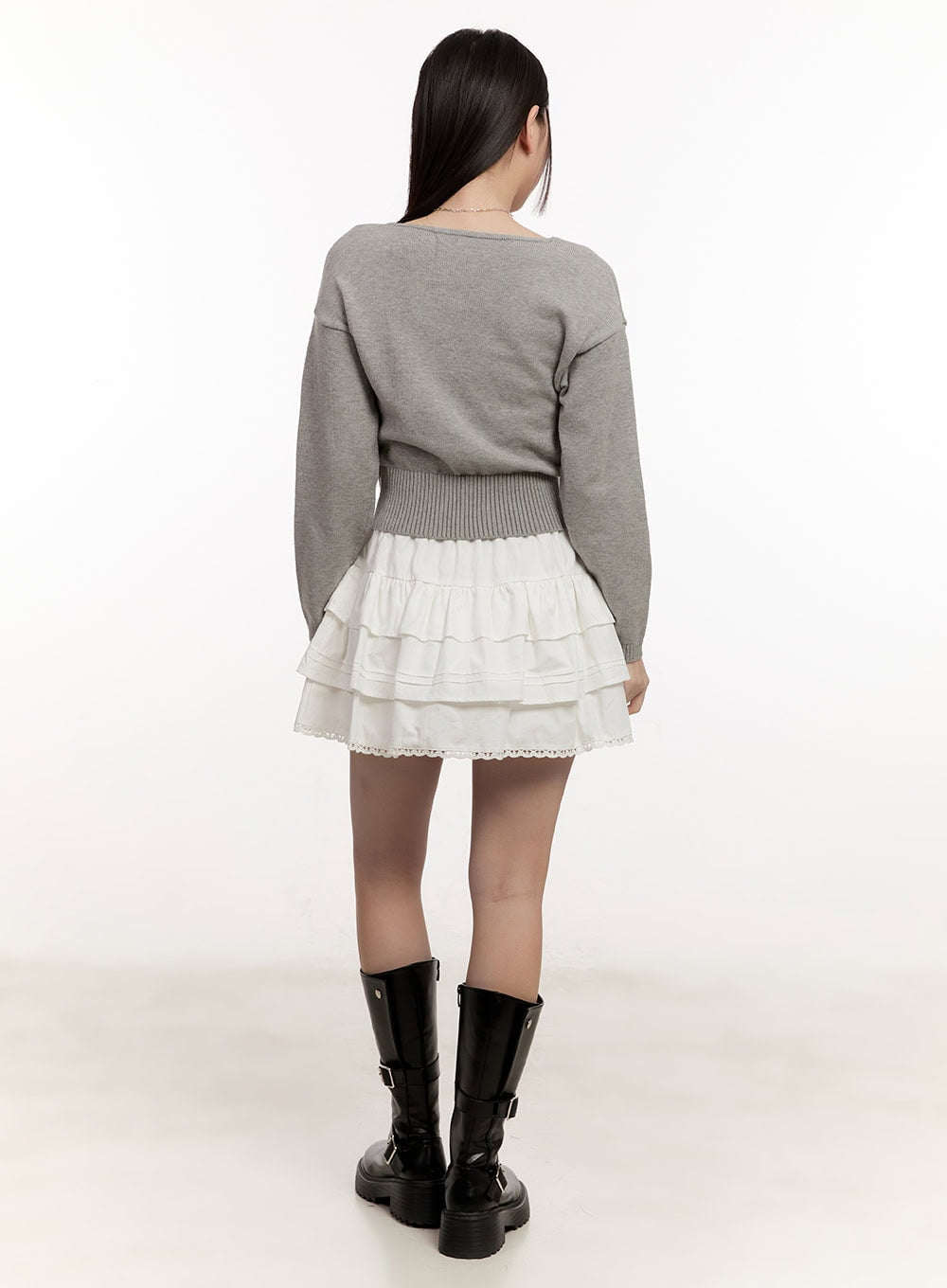 Buttoned V-Neck Crop Sweater CM510