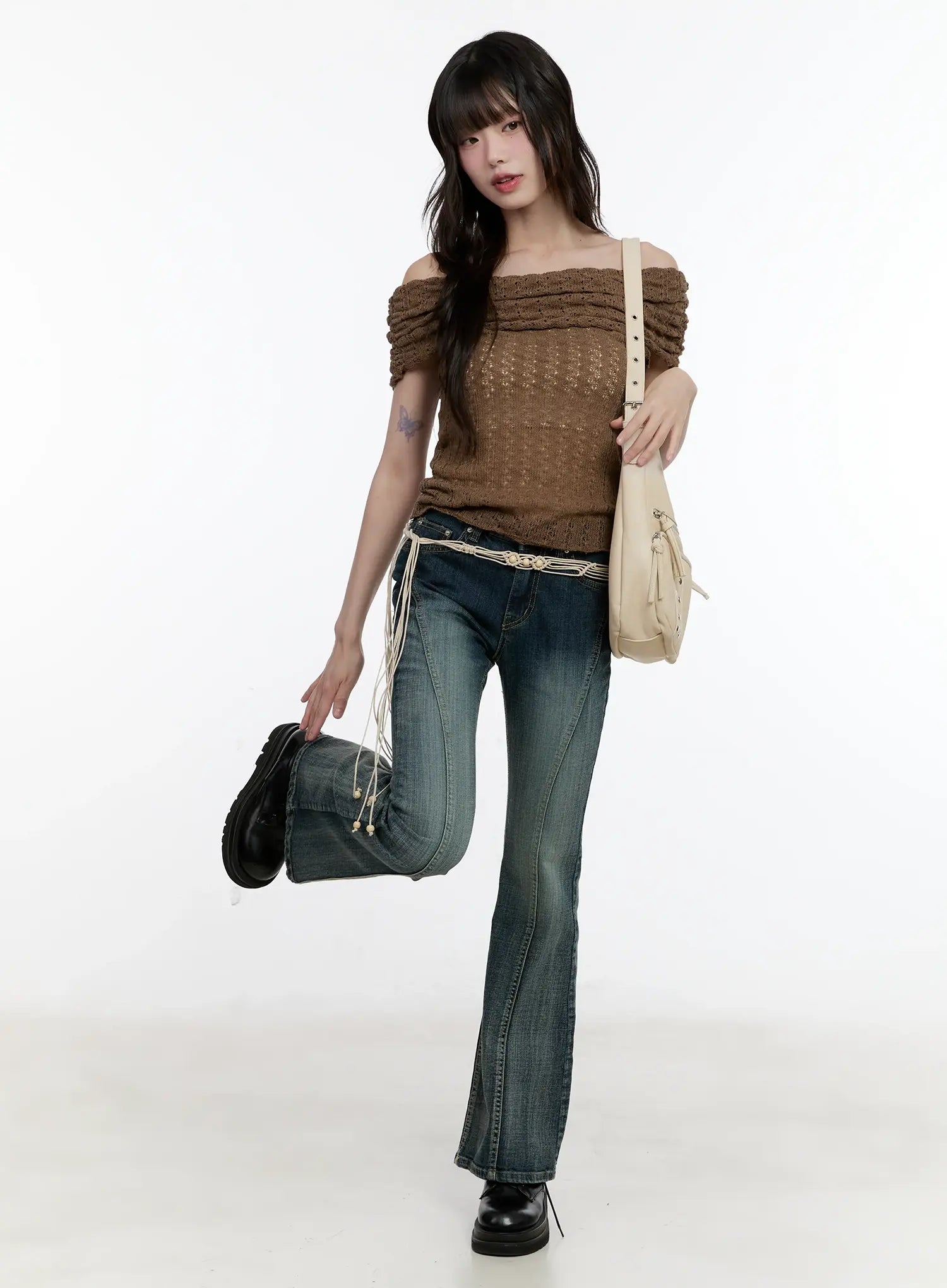 Shirred Off-Shoulder Knit Top CL504