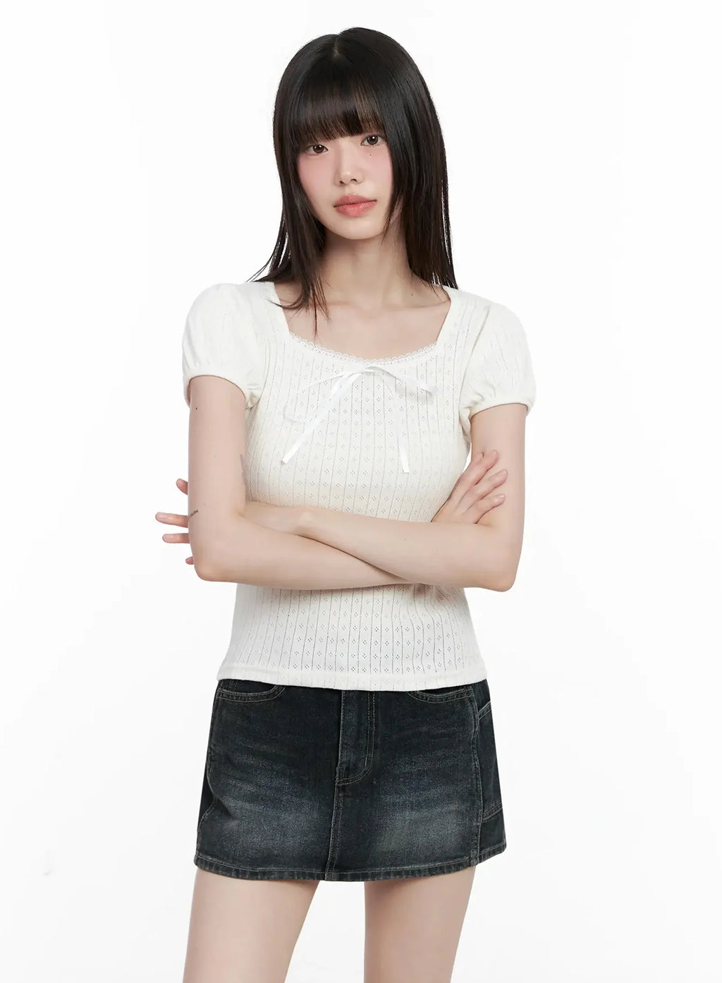 Ribbon Puff Sleeve Tee IL531