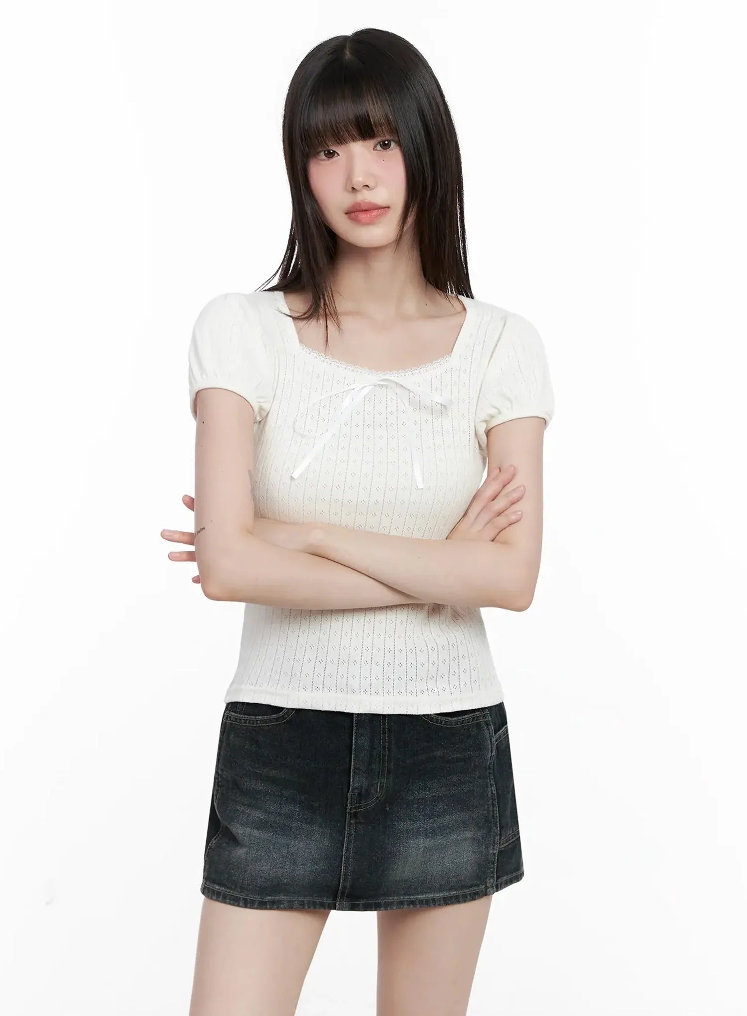 Ribbon Puff Sleeve Tee IL531