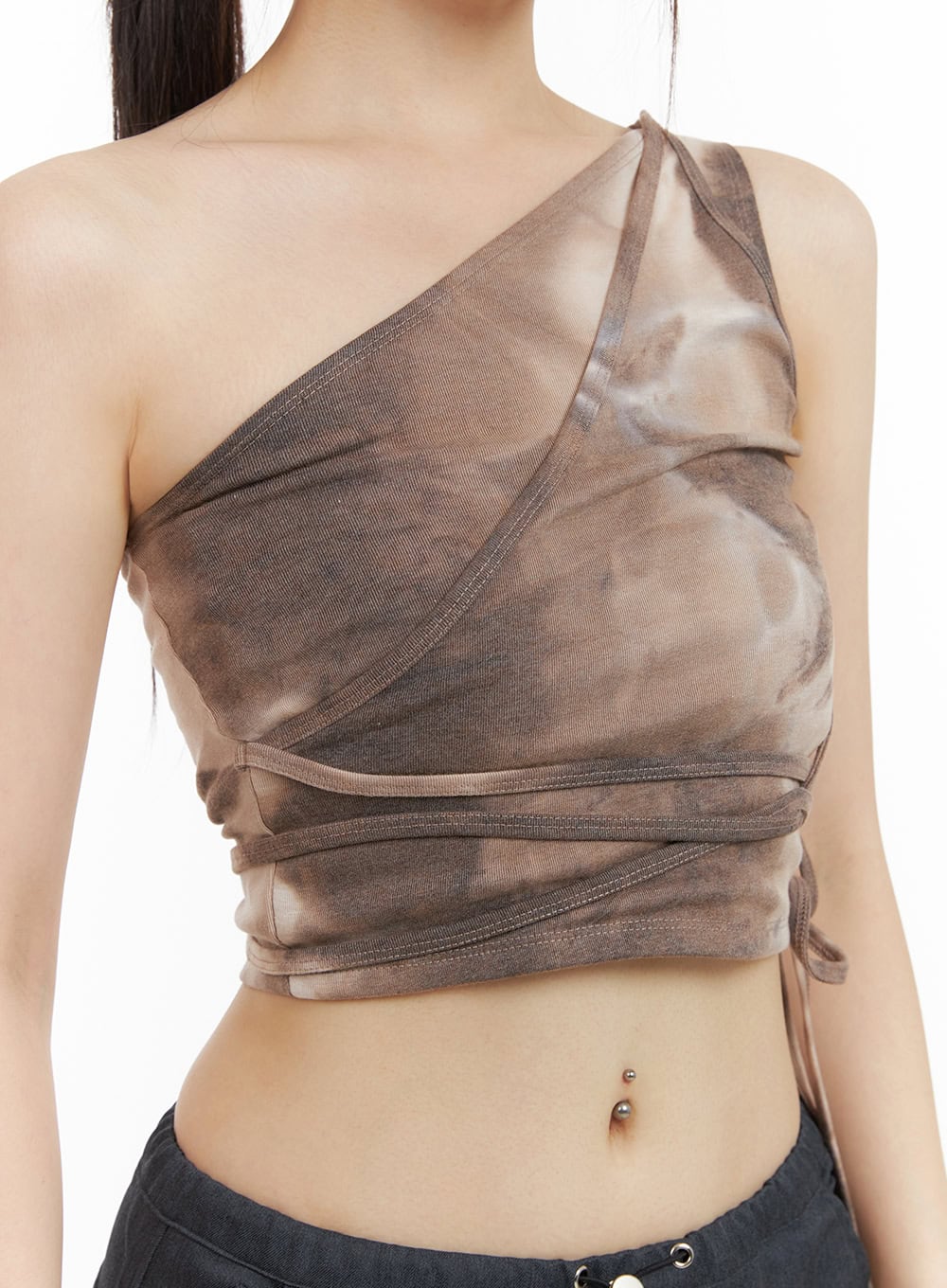 Unbalanced Graphic One Shoulder Crop Top CL422