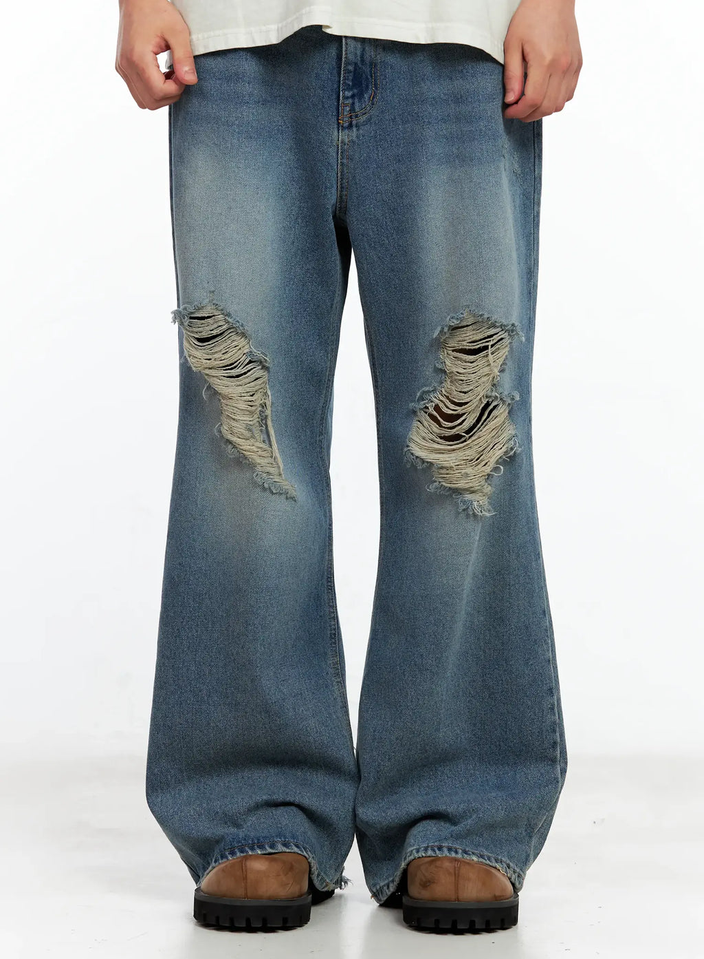 Men's Distressed Wide-Leg Denim Pants IL511