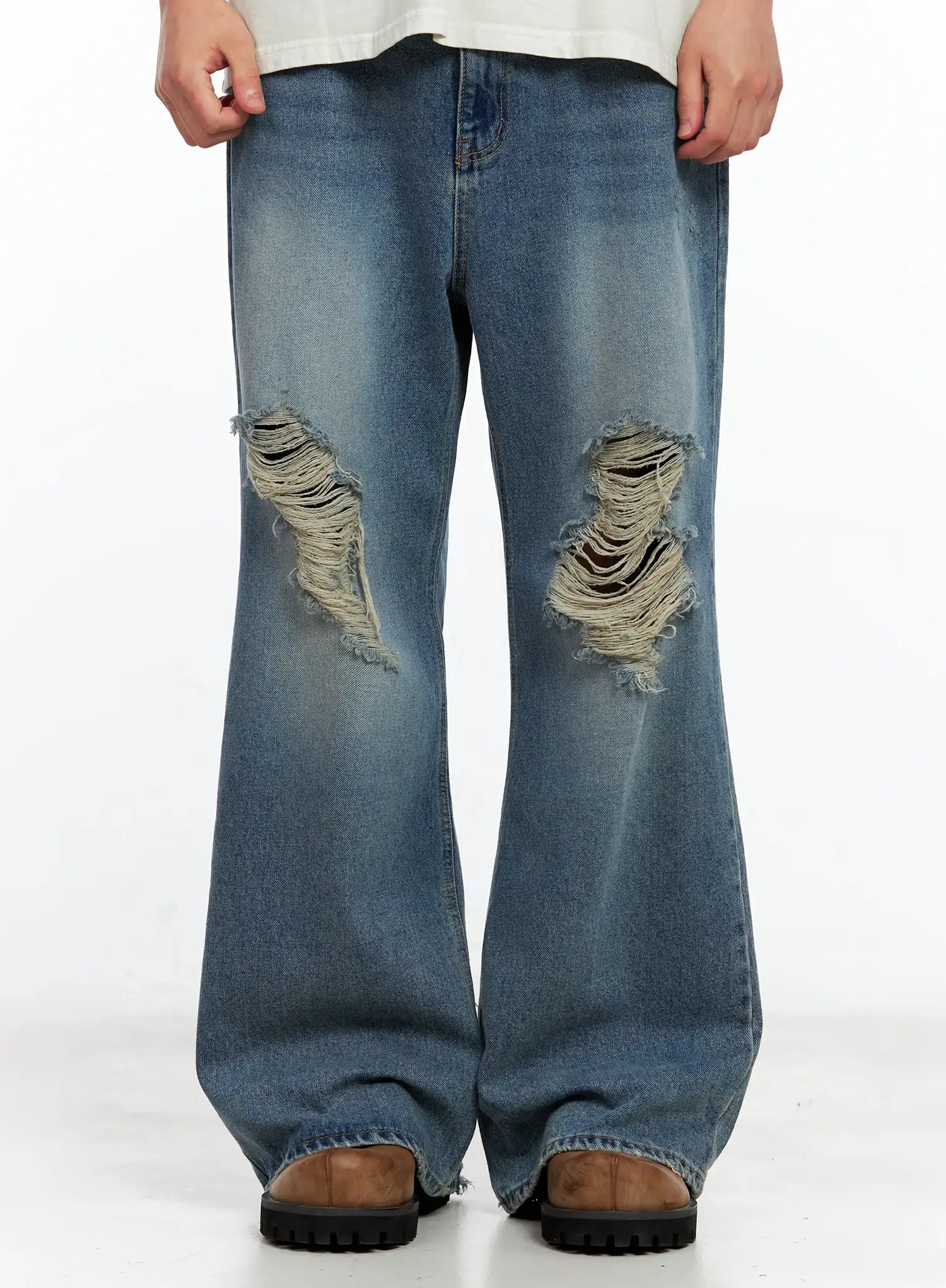 Men's Distressed Wide-Leg Denim Pants IL511