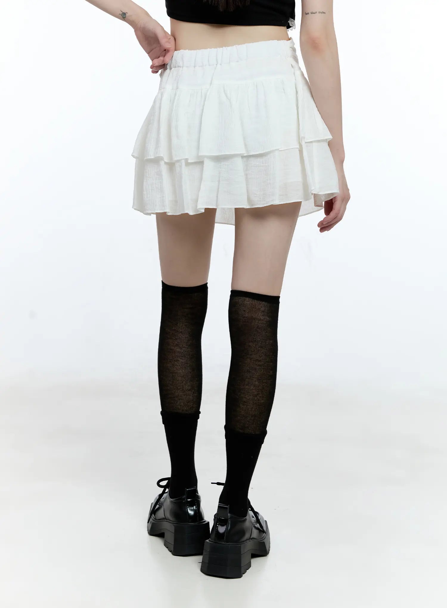 Ribbon-Tie Tiered Mini Skirt CG511