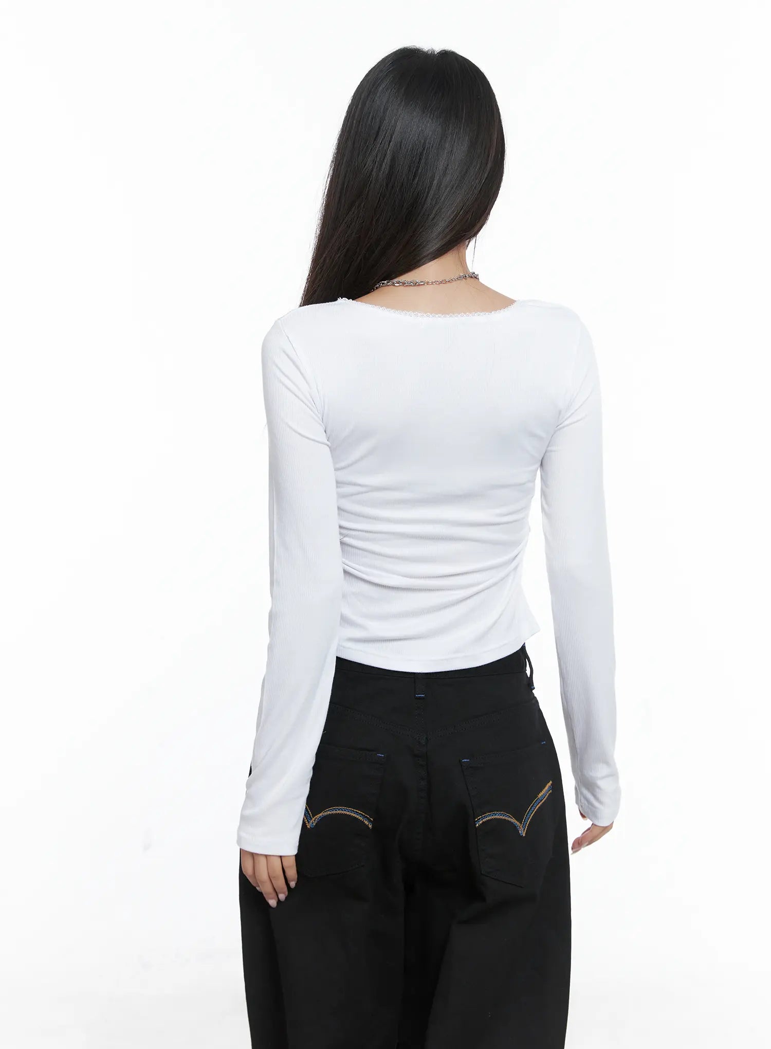 Lace Trim Long Sleeve Top CS502