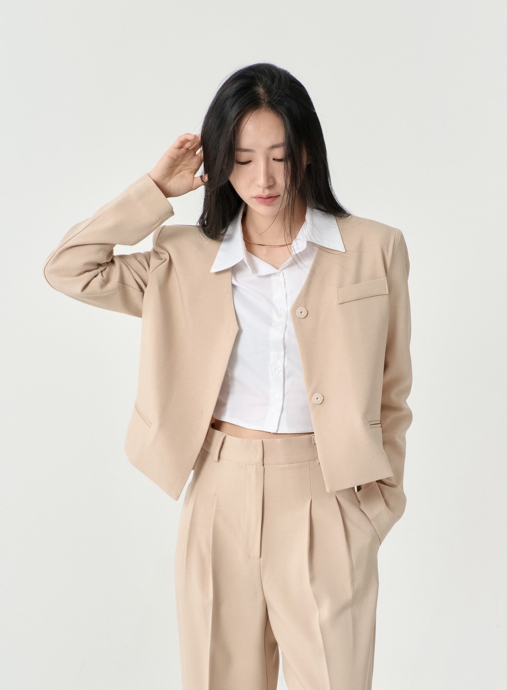 No Collar Semi Cropped Blazer OS13