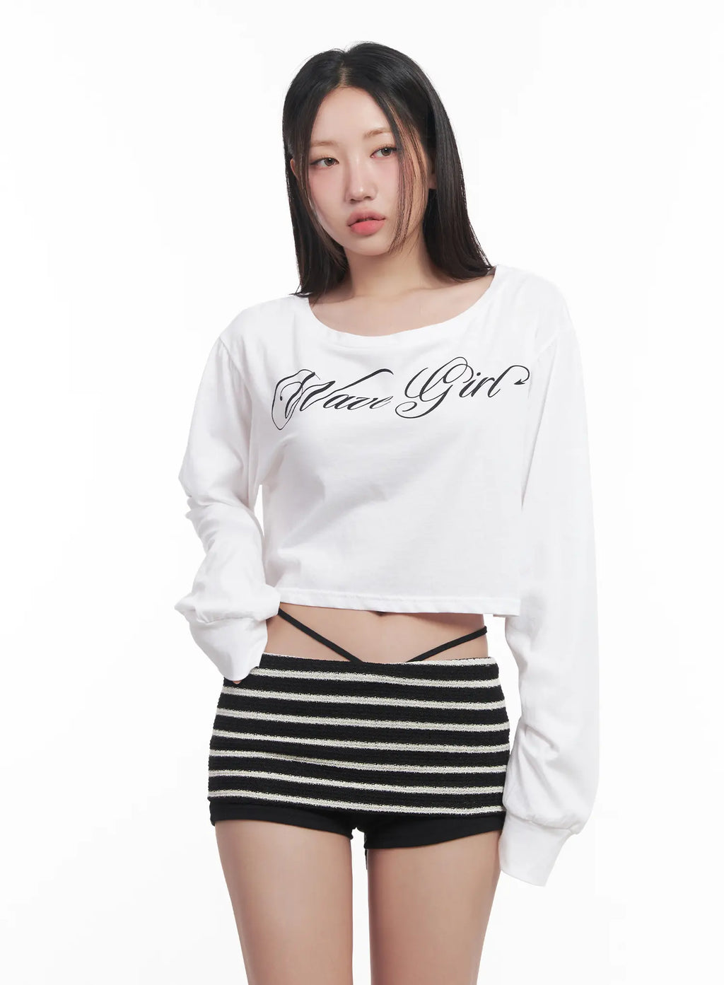 Long Sleeve Graphic Off-Shoulder Top CU516