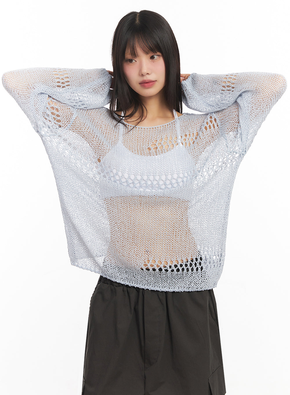 Mesh Patterned Knit Top IA521