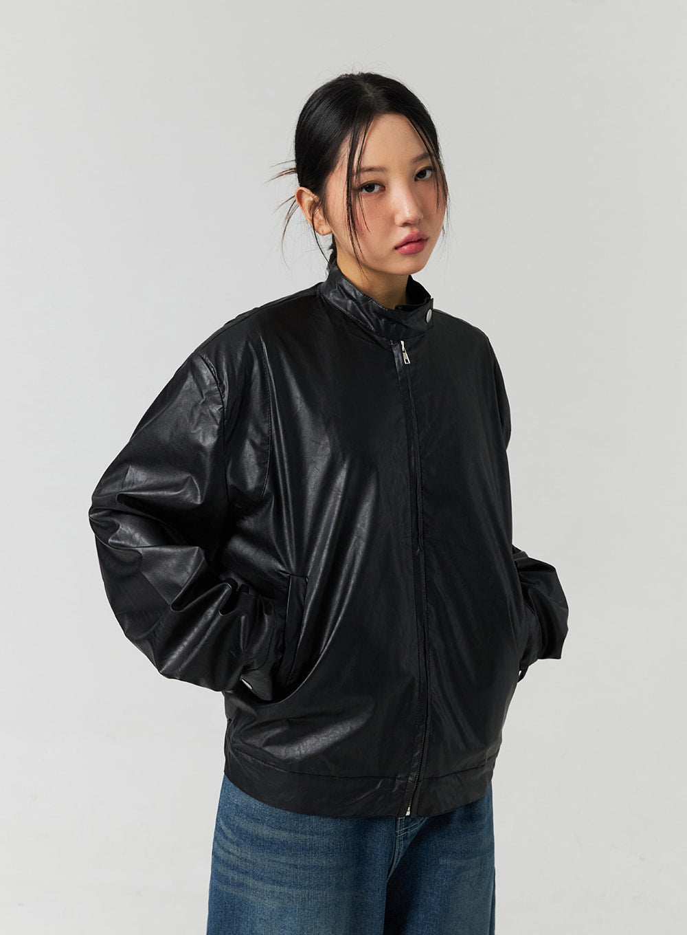 Loose Fit Faux Leather Jacket CO323