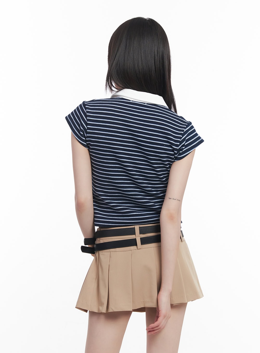 Striped Crop Polo Shirt CU506