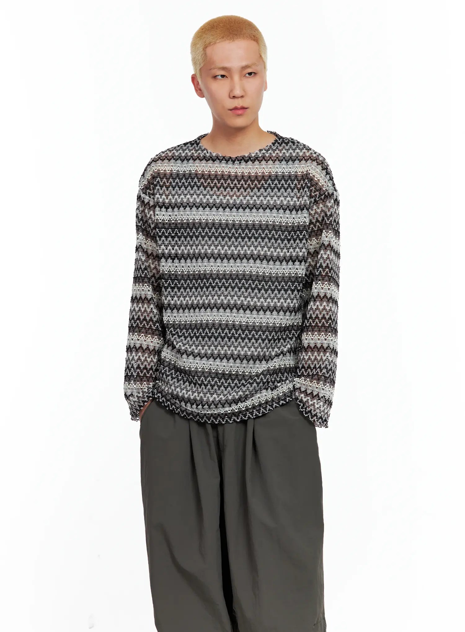 Men's Grunge Mesh Long-Sleeve Tee IL511