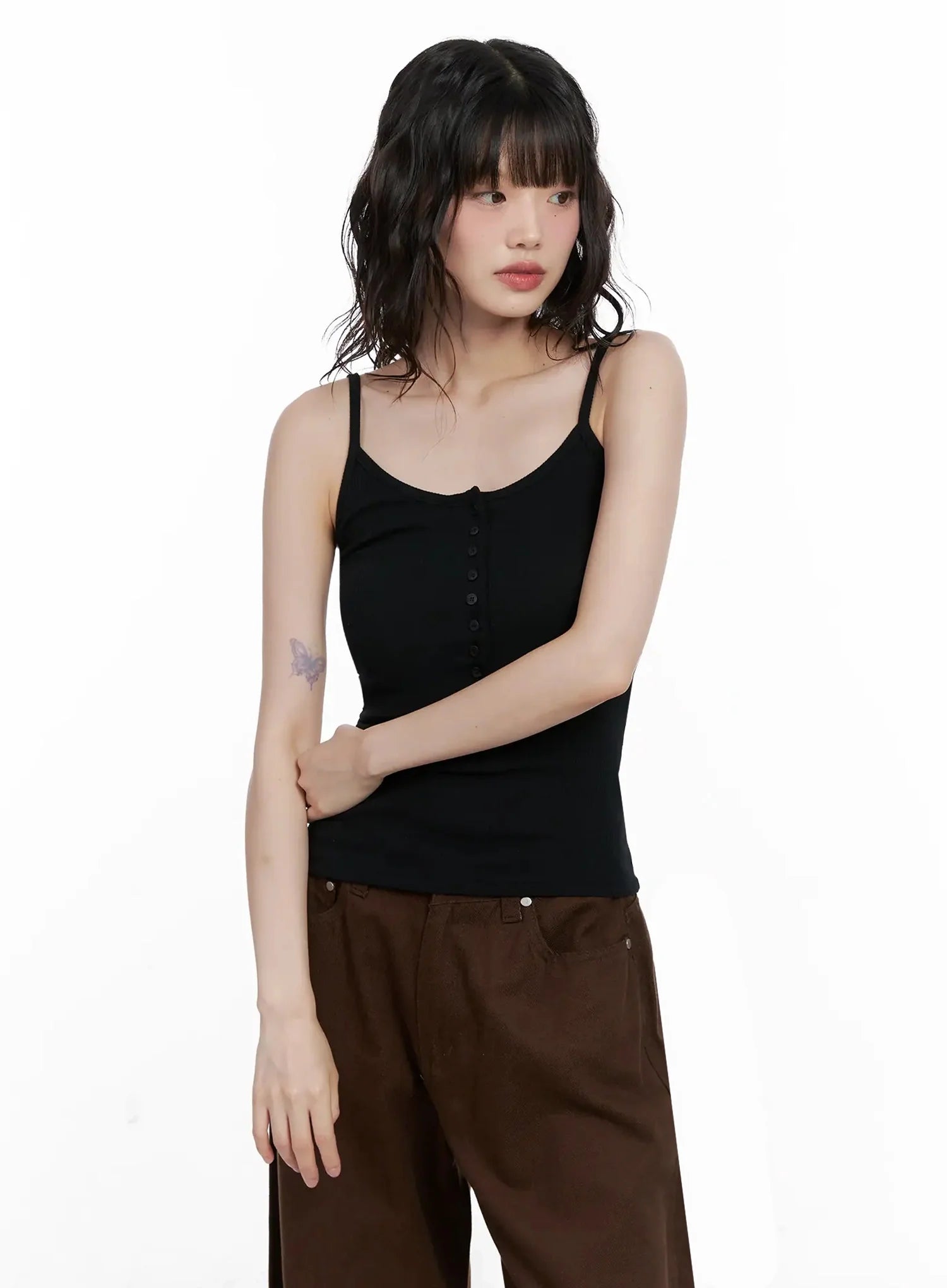 Ribbed Button Front Tank Top IL531