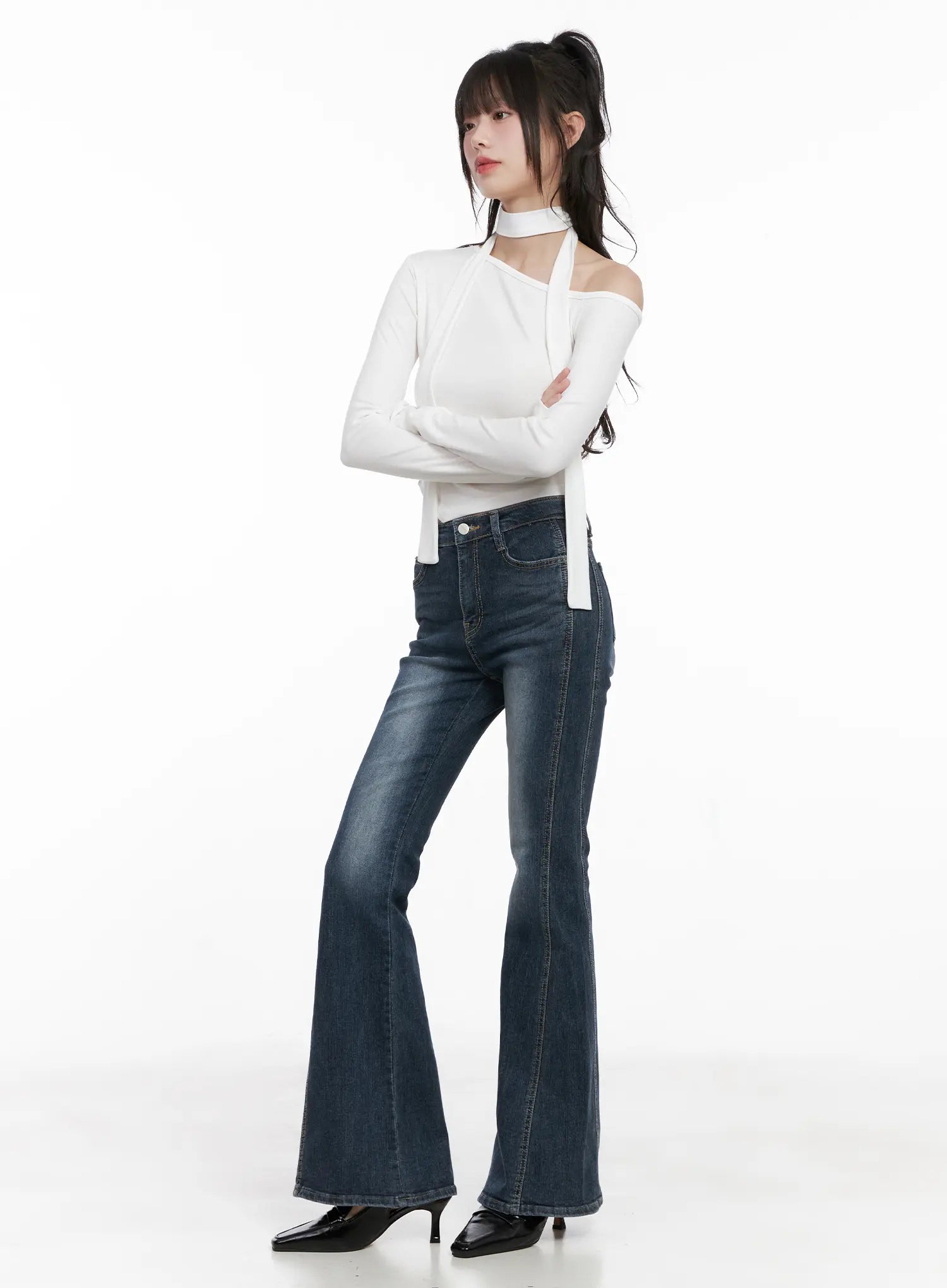 Off Shoulder Scarf Long Sleeve Top CG519