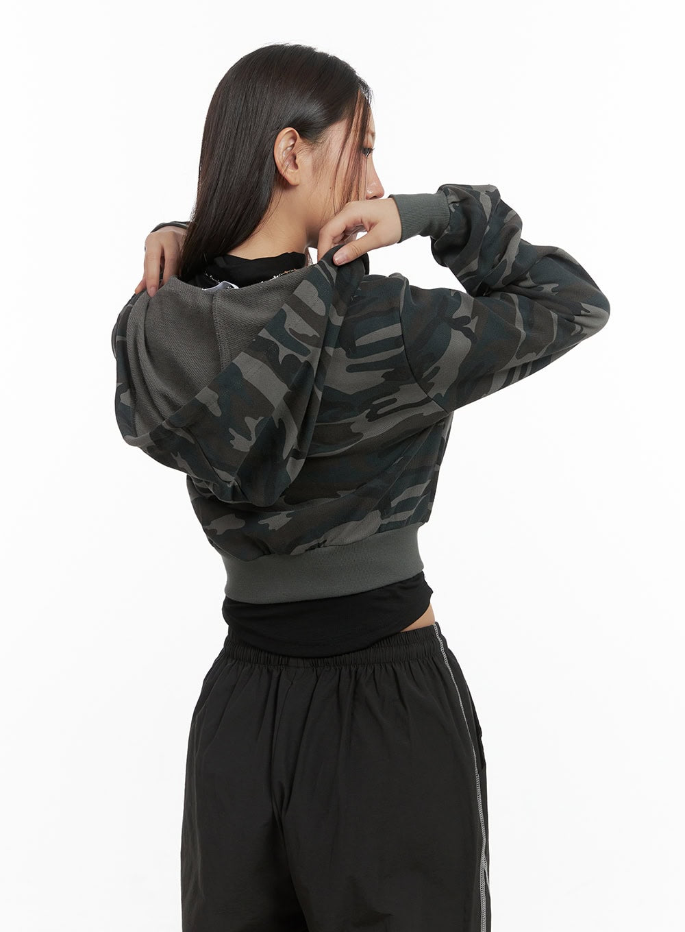 Camo Cropped Hoodie Zip-up CO402