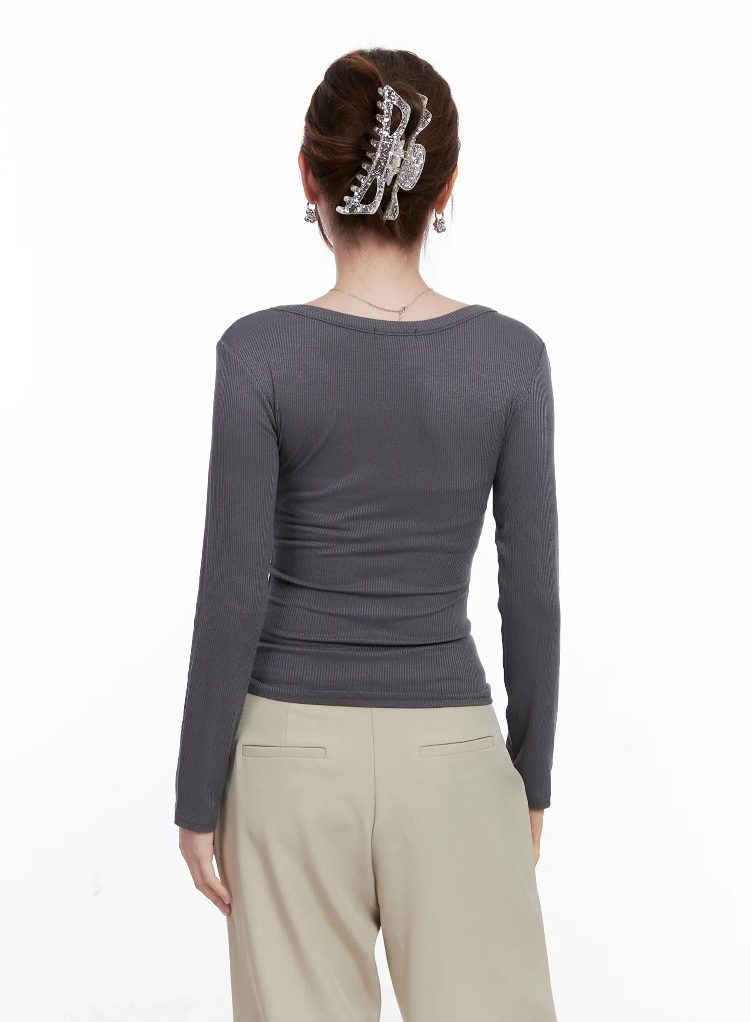 Slim-Fit Henley Neck Long Sleeve Top CG521