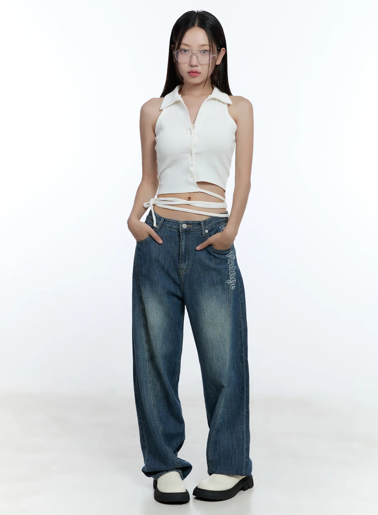 Haru Embroidered Wide-Leg Jeans CU527