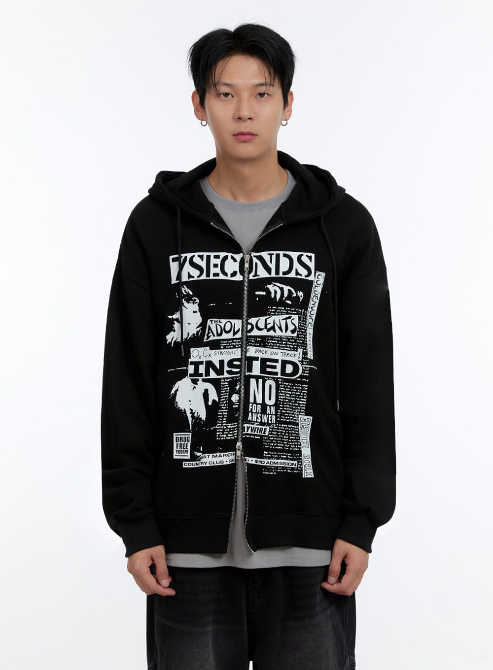 Men's Graphic Print Oversized Zip-Up Hoodie IO428