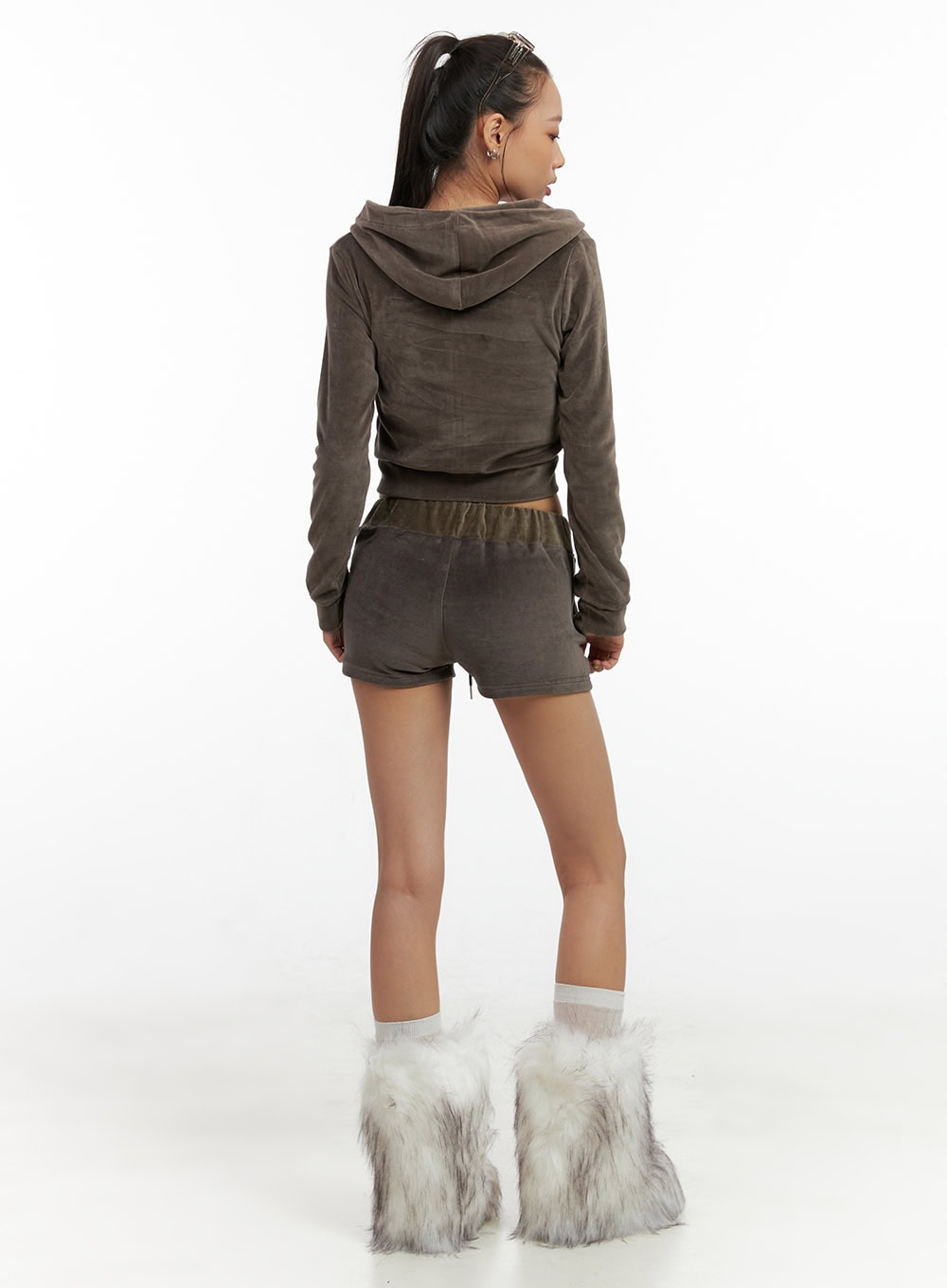 Solid Velvet Crop Hoodie CO424