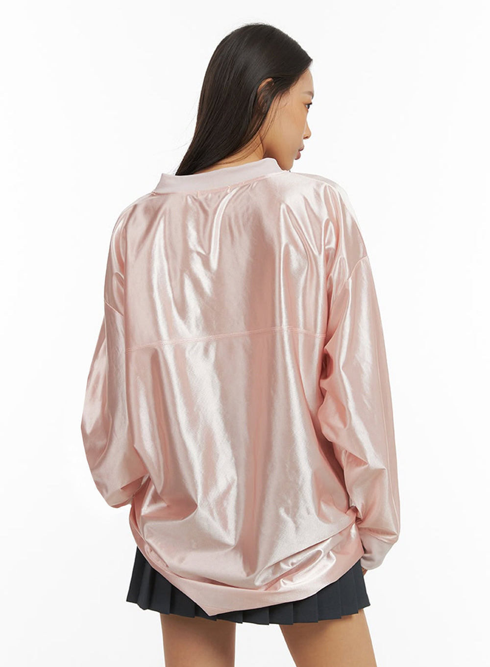 Pink Lettered Poly Sweat V-Neck Hoodie IO409