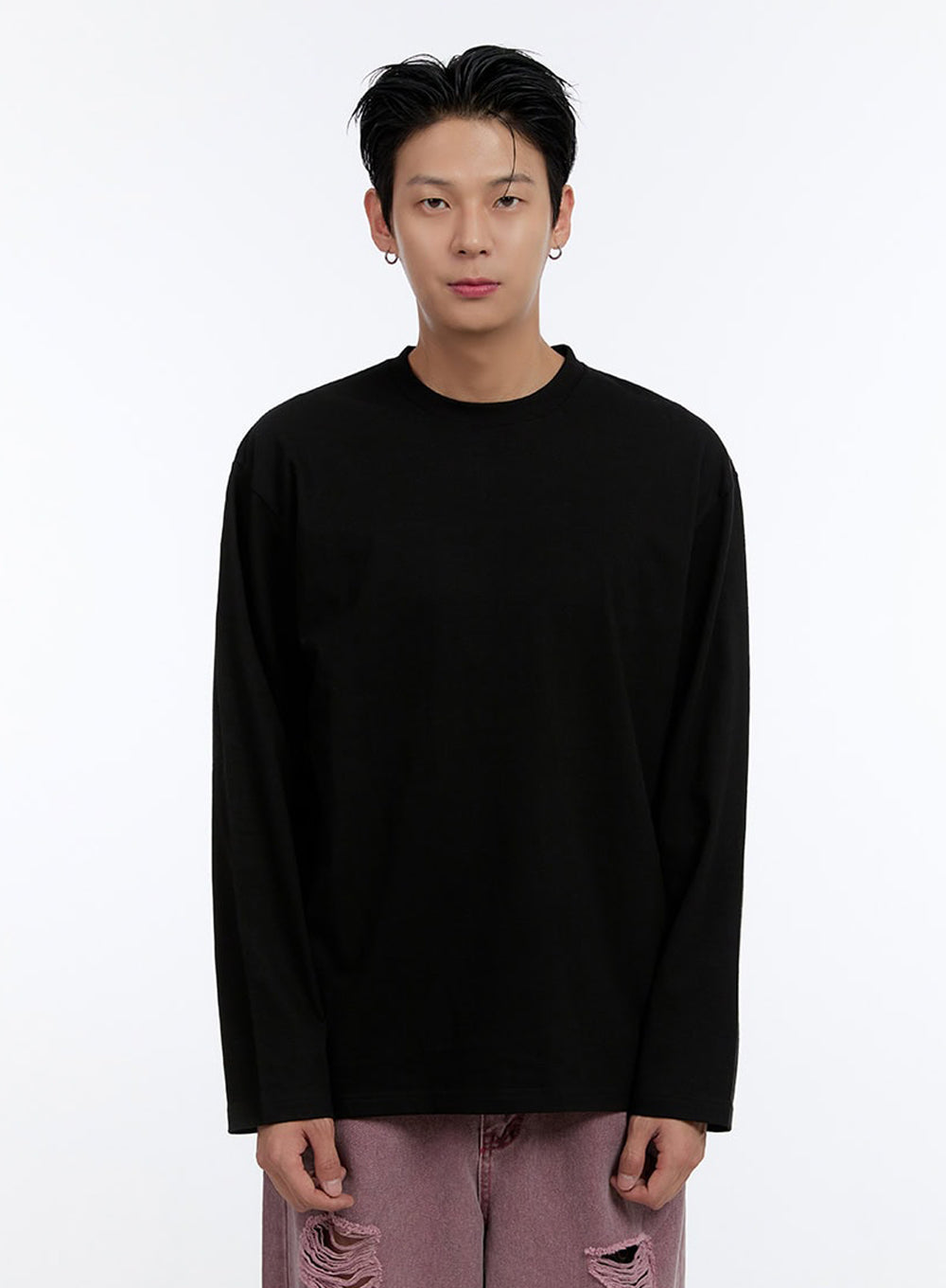 Men's Soft Round Neck Long Sleeve T-Shirt IO428
