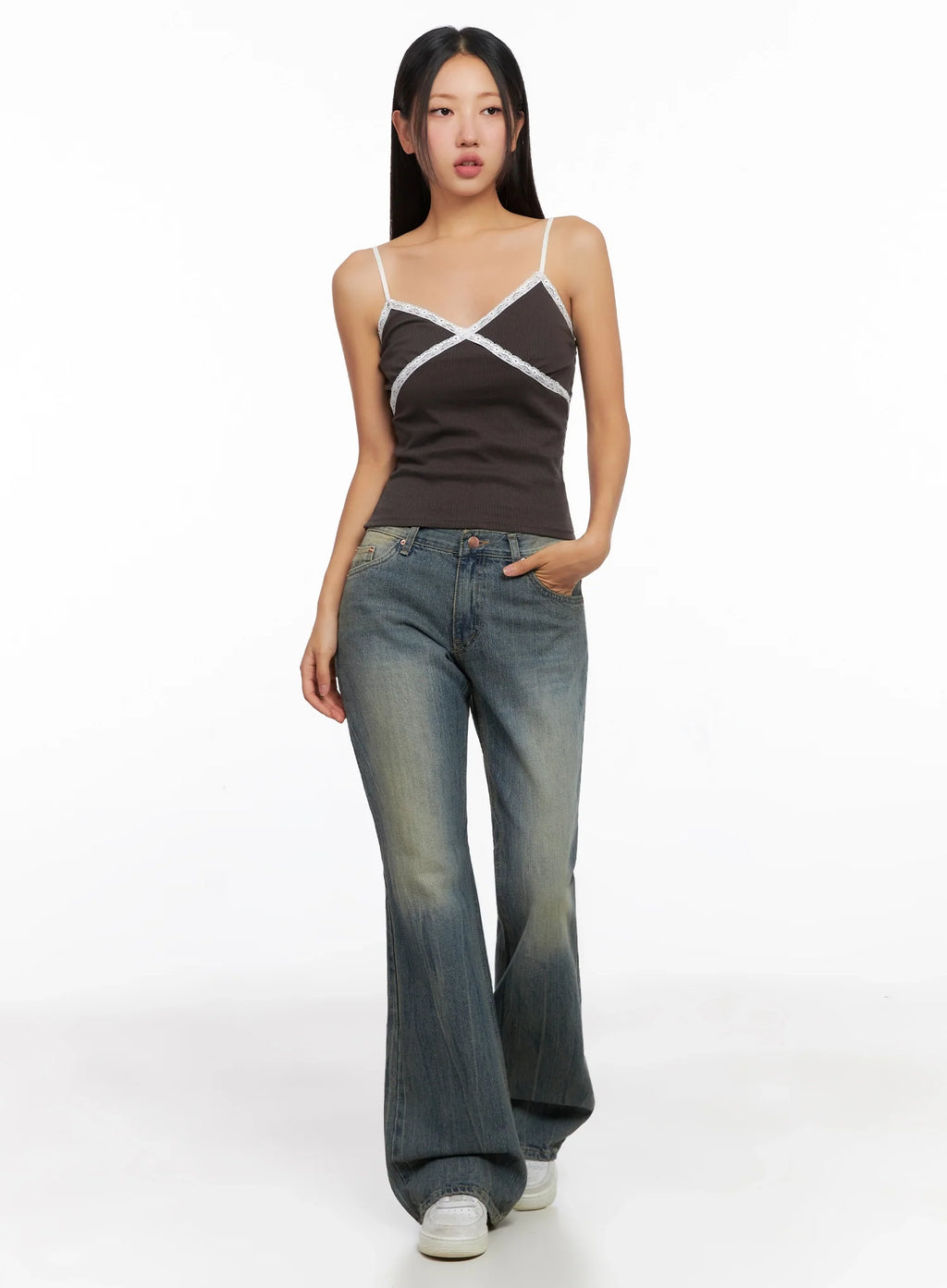 Ribbed Lace Trim Camisole IG528