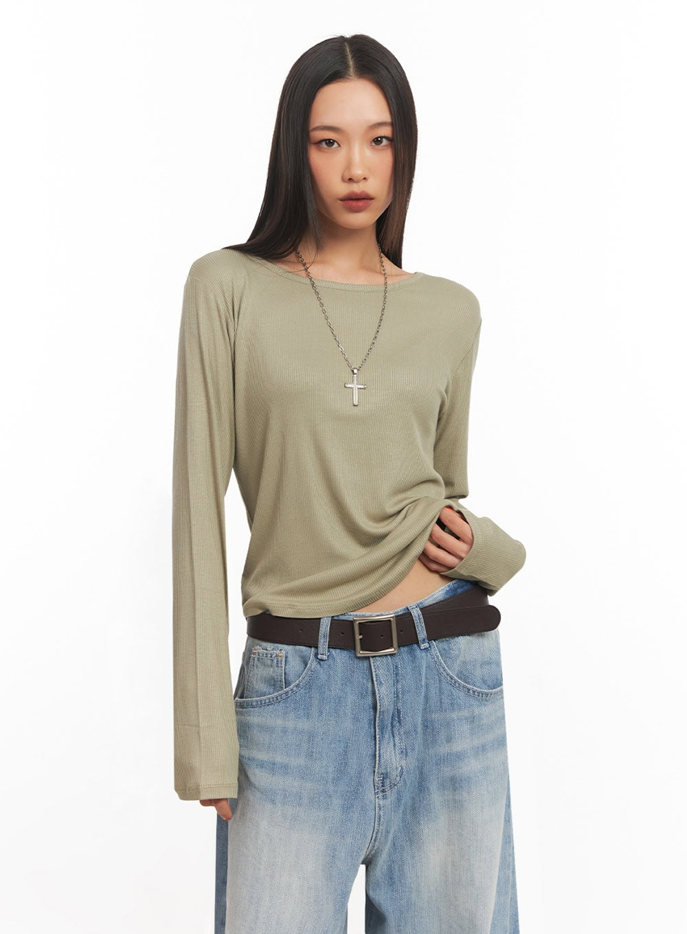 Ribbed Relaxed Long Sleeve Top IA504