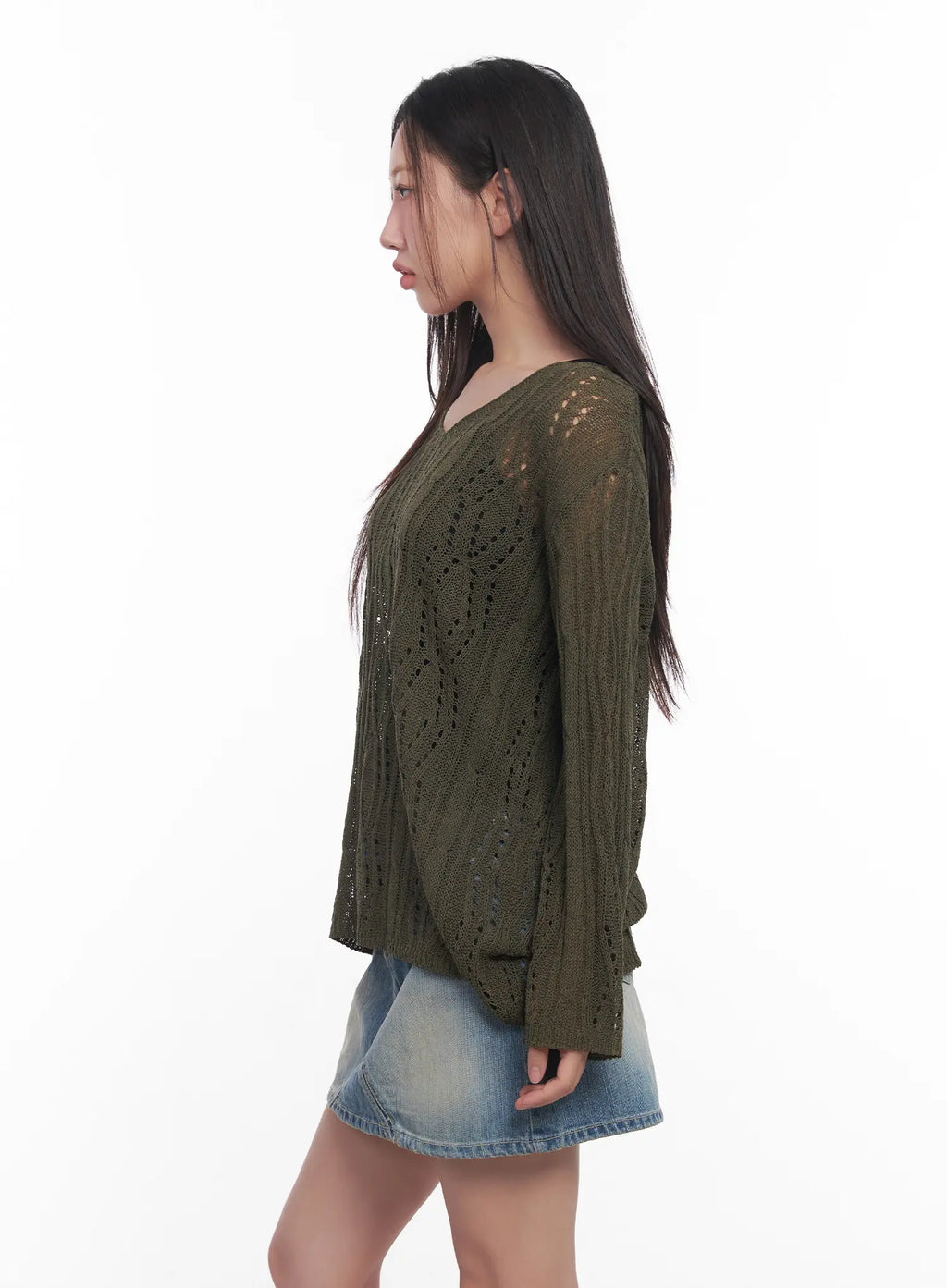 Criss-Cross Sheer V-Neck Sweater CU516