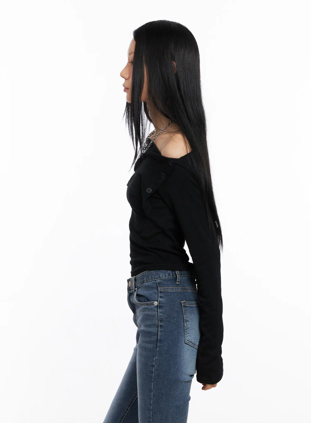 Side-Button Off-Shoulder Long Sleeve CS509