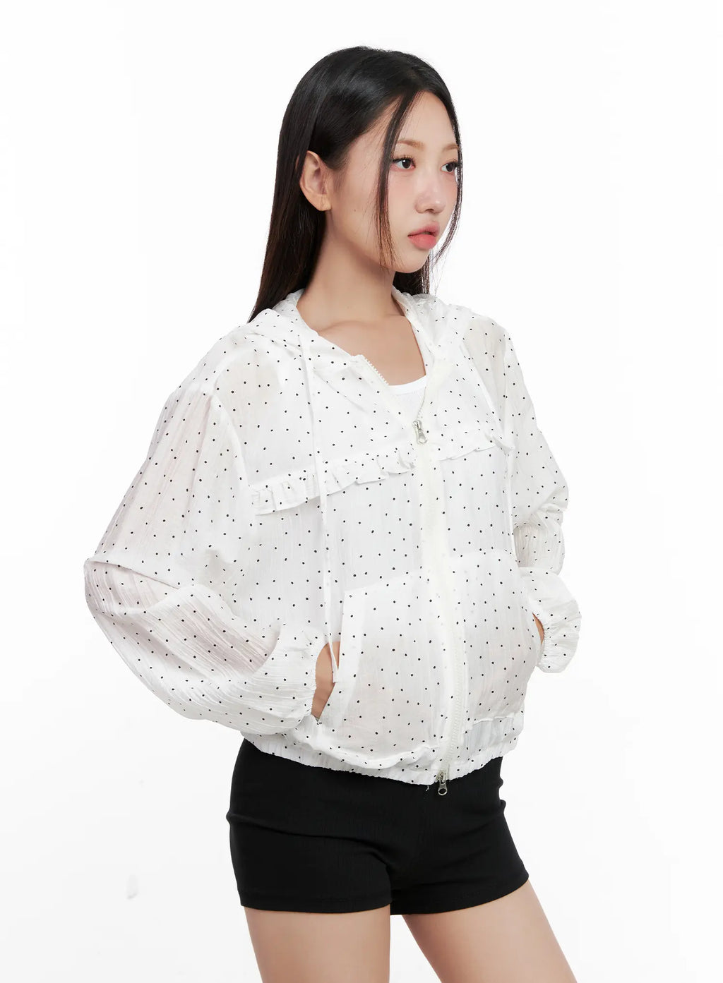 Polka-Dot Ruffle Windbreaker CL521