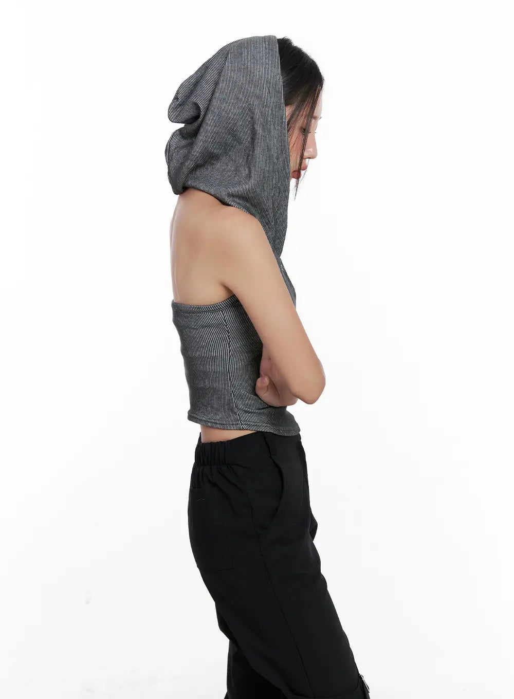 Ribbed Button Hoodie Crop Tank CL518