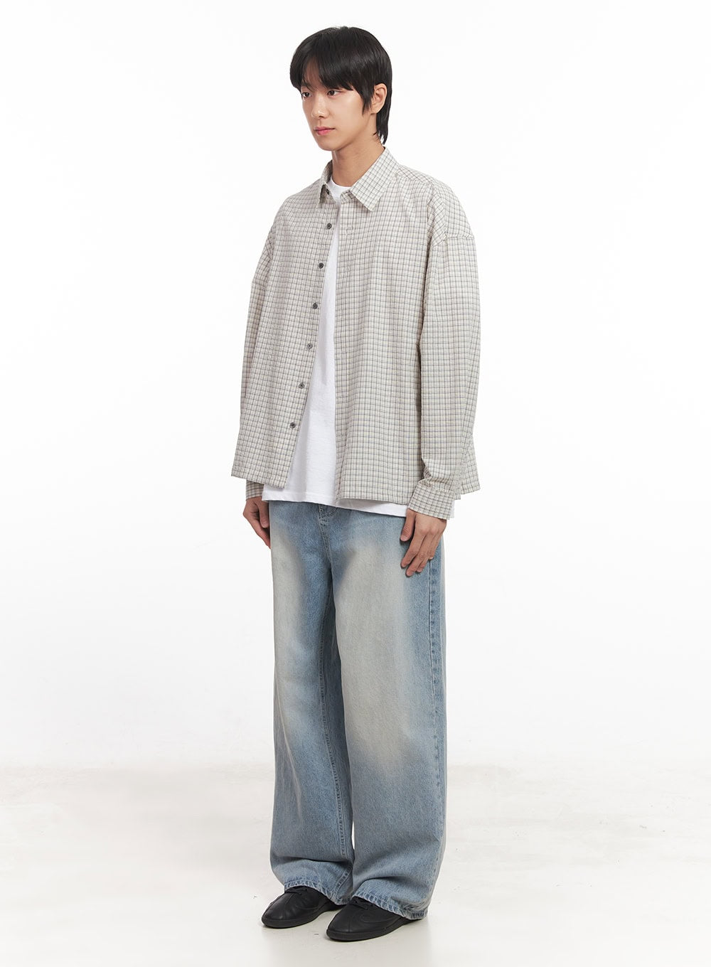 Men's Loose-Fit Checkered Collared Shirt IA510