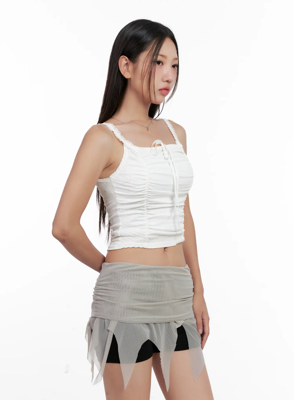 Lace Shirred Cropped Tank CL518