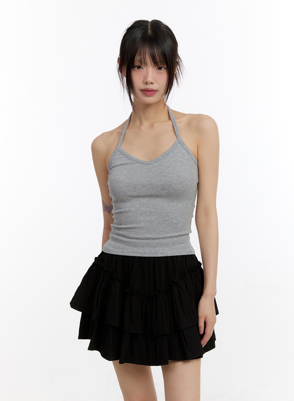 Stripe Long-Sleeve Crop Top with Tank Top CA508