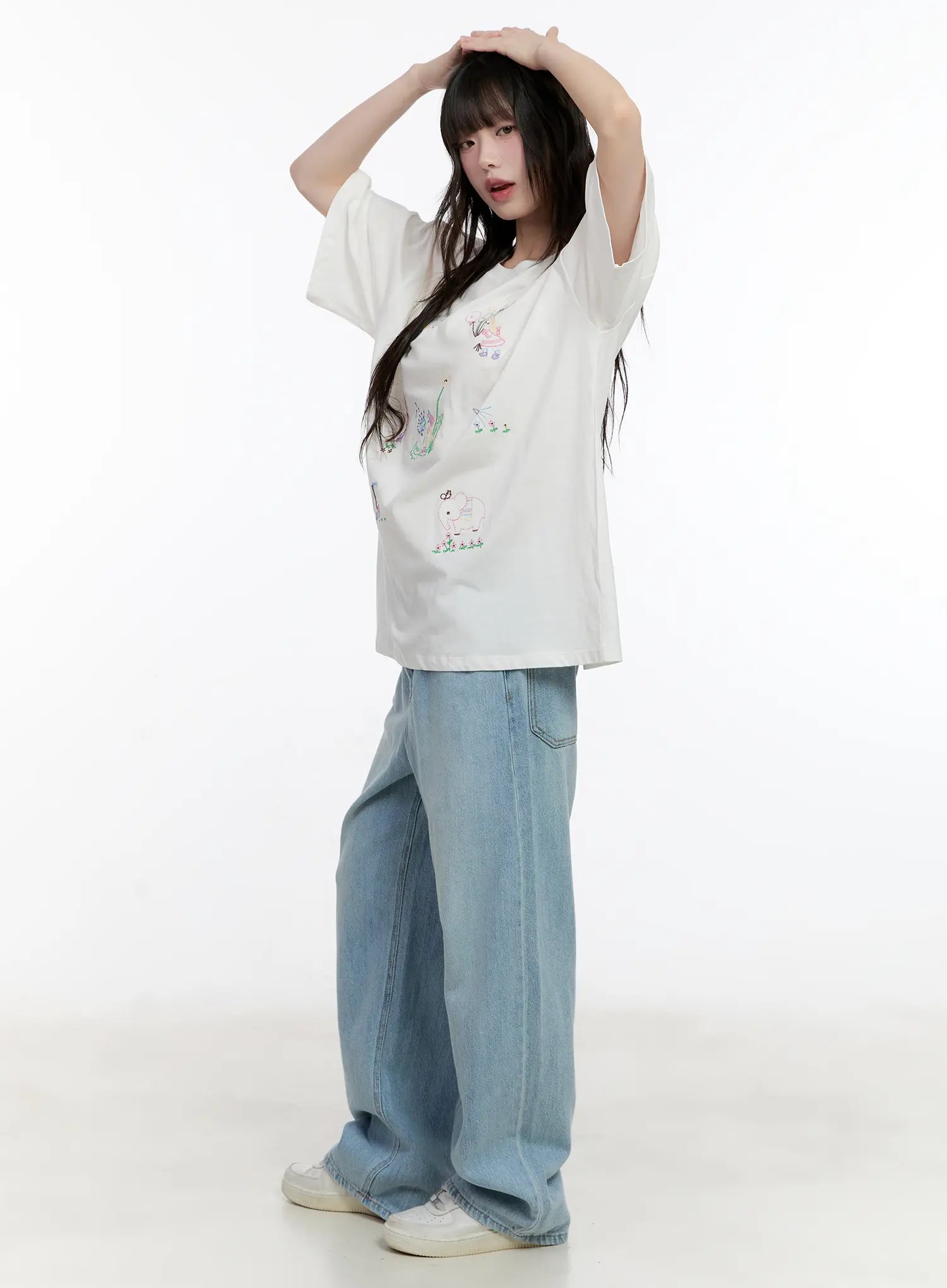 Whimsical Embroidered Oversized T-Shirt CL507