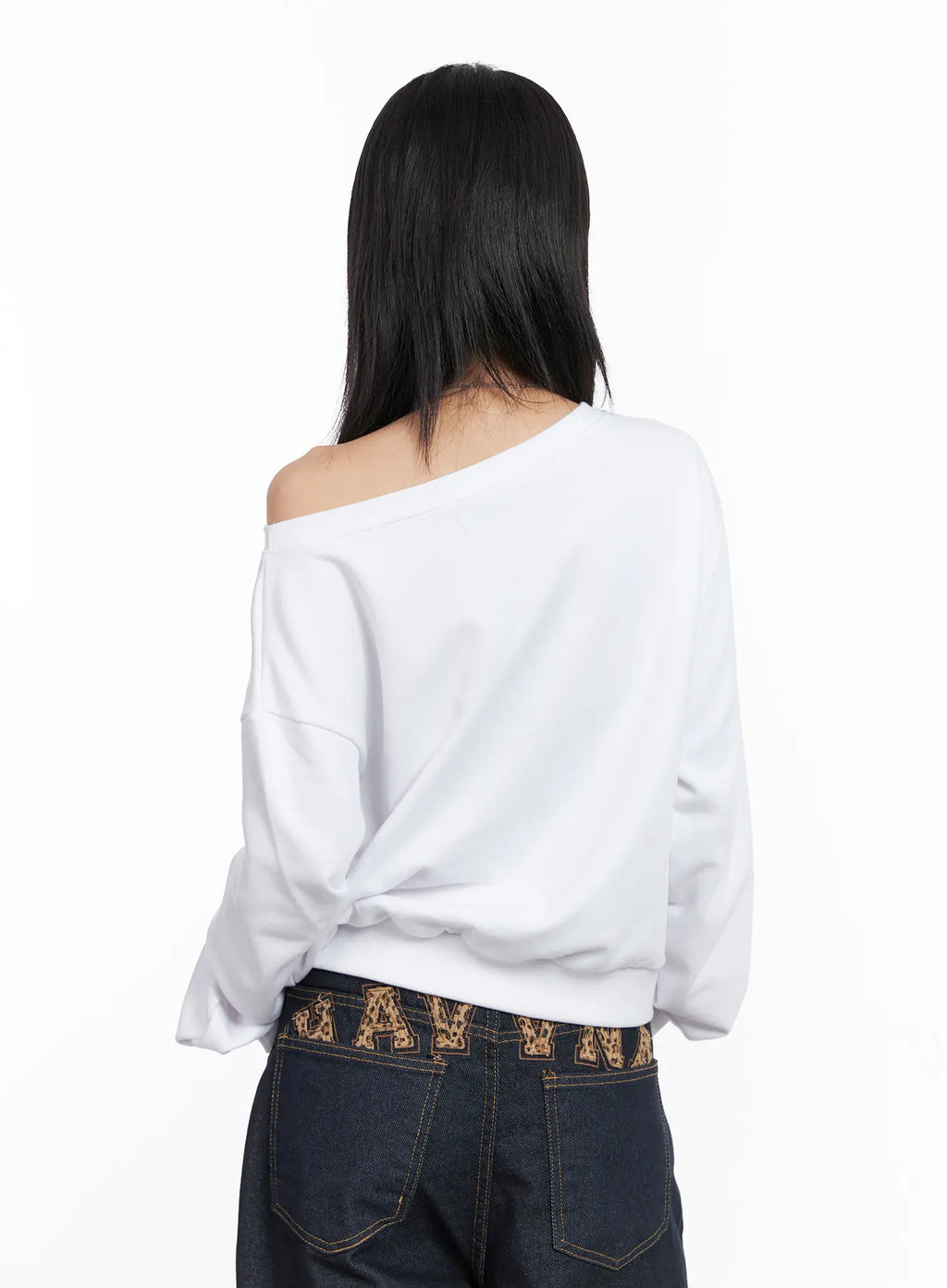 Text Print Off-Shoulder Sweatshirt CO508