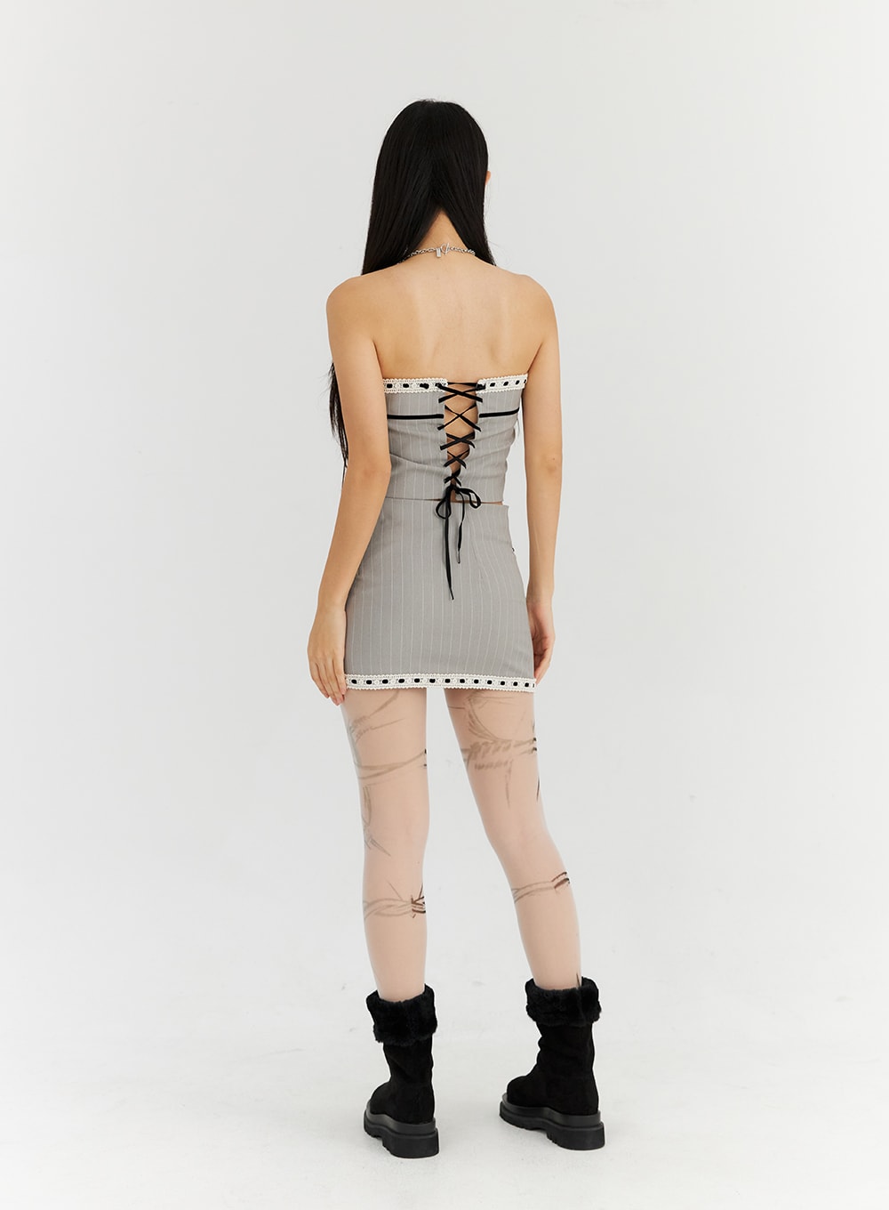 Lace Stripe Tailored Mini Skirt CN314