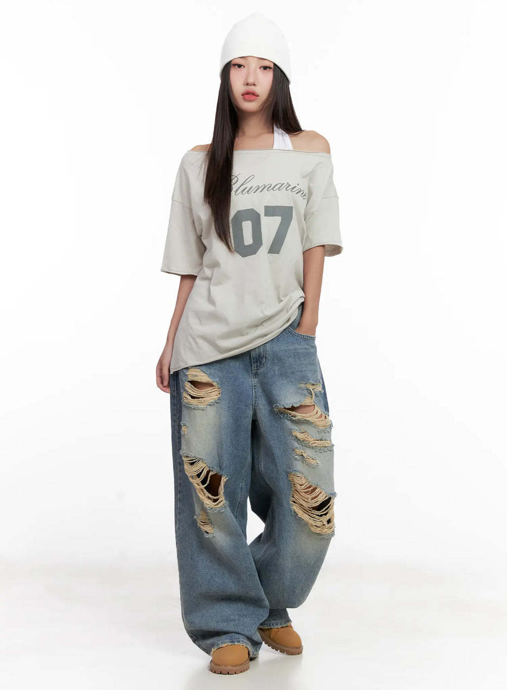 Manon Washed Distressed Wide Jeans CL518