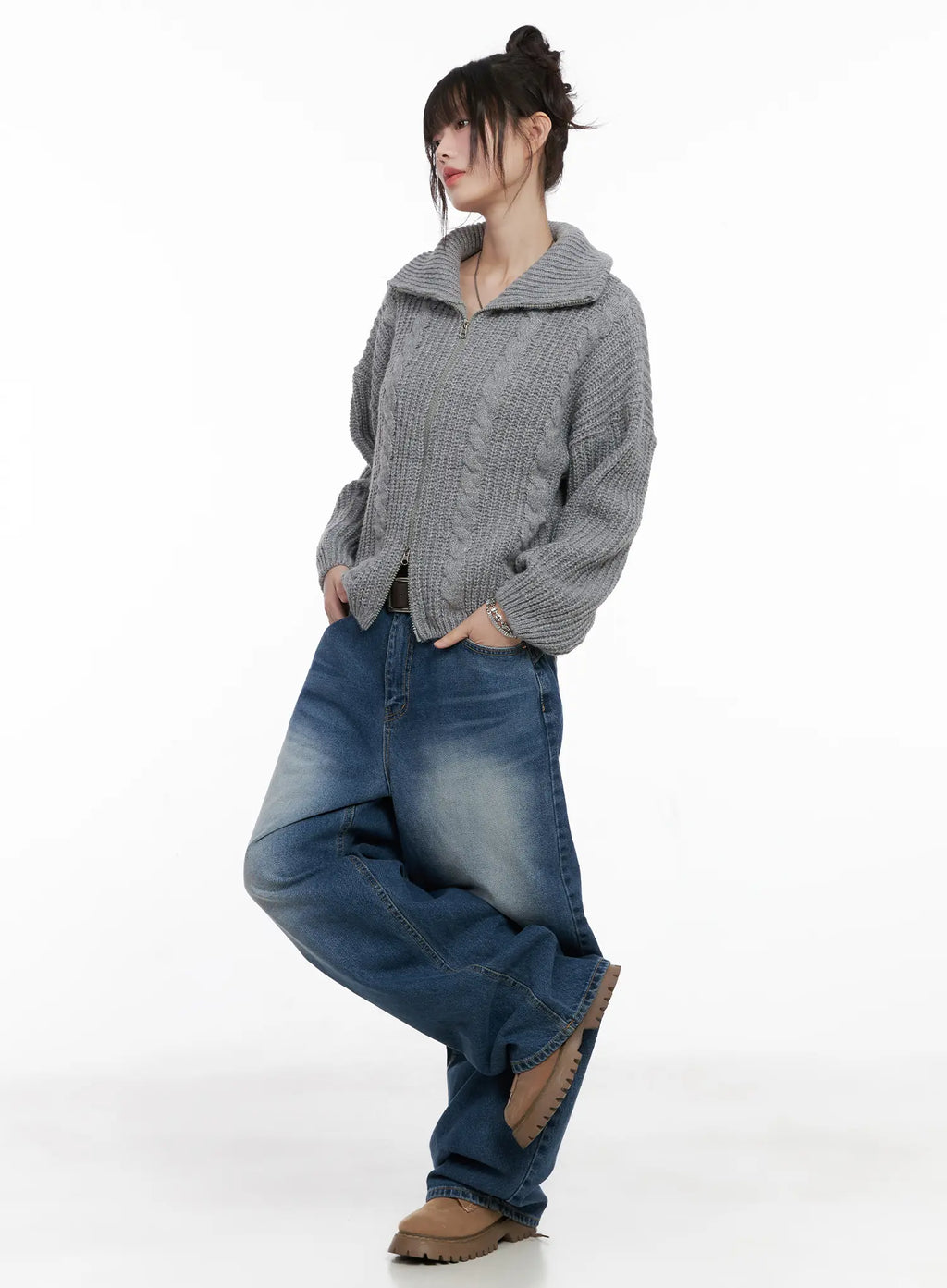 Cable Knit Zip-Up Sweater CG518