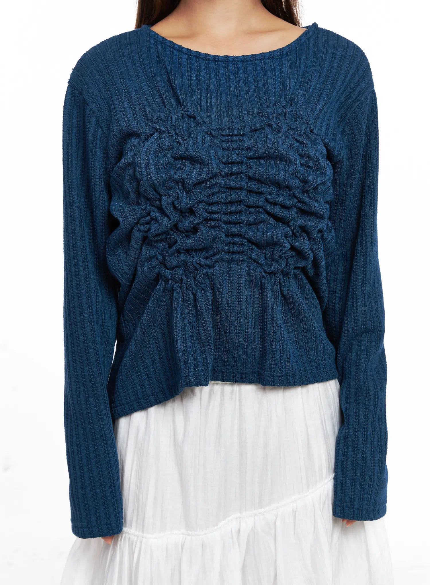 Ruffled Ribbed Long Sleeve Top CO510