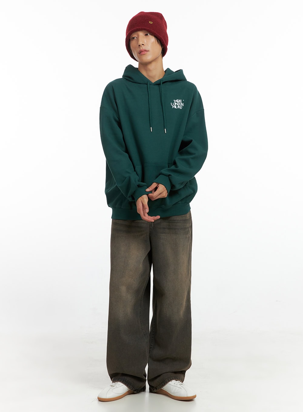 Men's Cotton Hooded Sweatshirt (Dark green) IO402