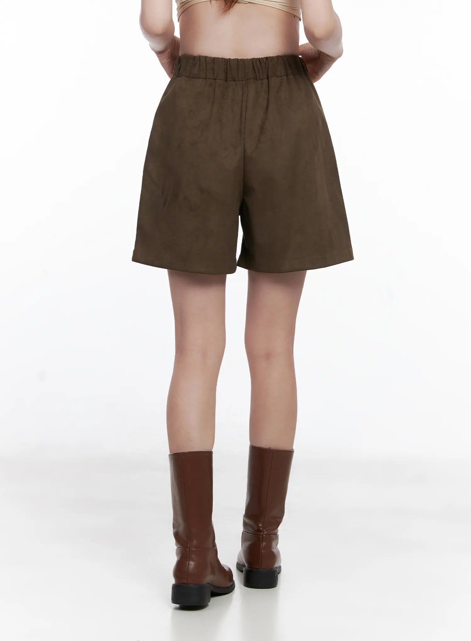 Brown Suede Pintuck Bermuda Shorts CG520